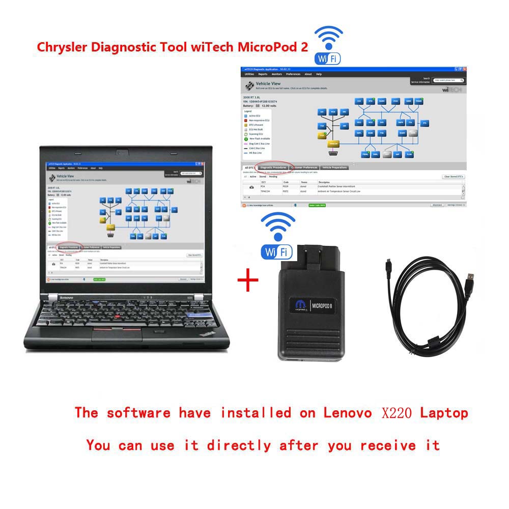 WIFI Chrysler Diagnostic Tool WiTech MicroPod 2  V17.04.27 With Lenovo T420 Or Lenovo X220 Laptop