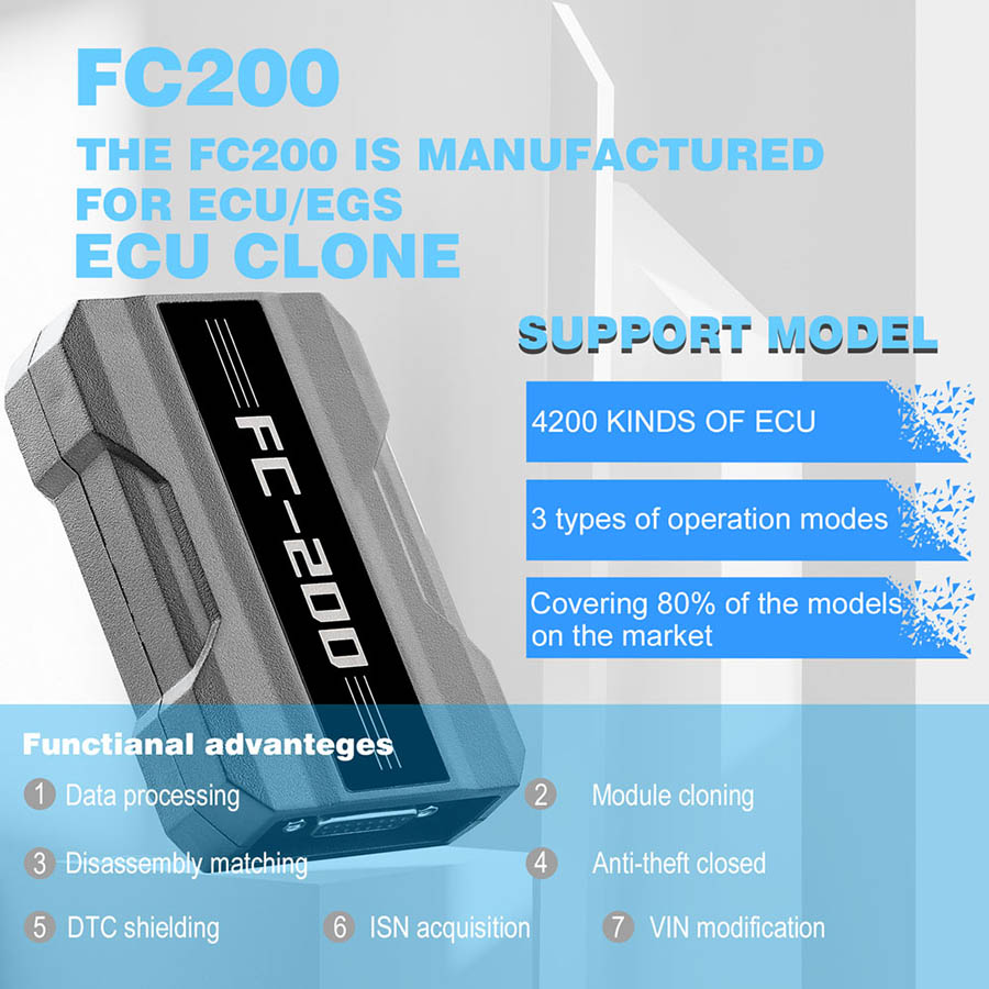 CG FC200 ECU Programmer Full Version with Solder Free Adapters Set 6HP & 8HP MSV90 N55 N20 B48 B58 V1.0.8.0