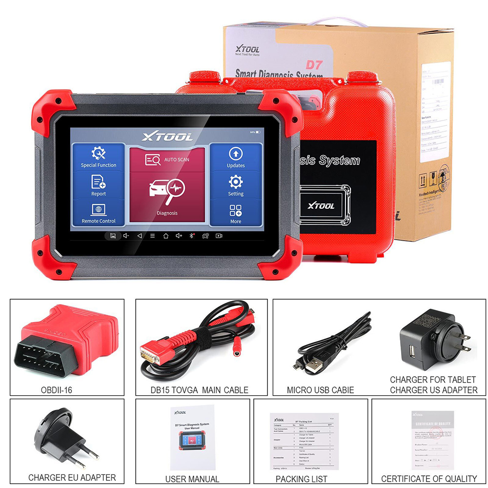 XTOOL D7 Automotive All System Diagnostic Tool Key Programmer Auto Vin with 26+ Reset Functions Active Test