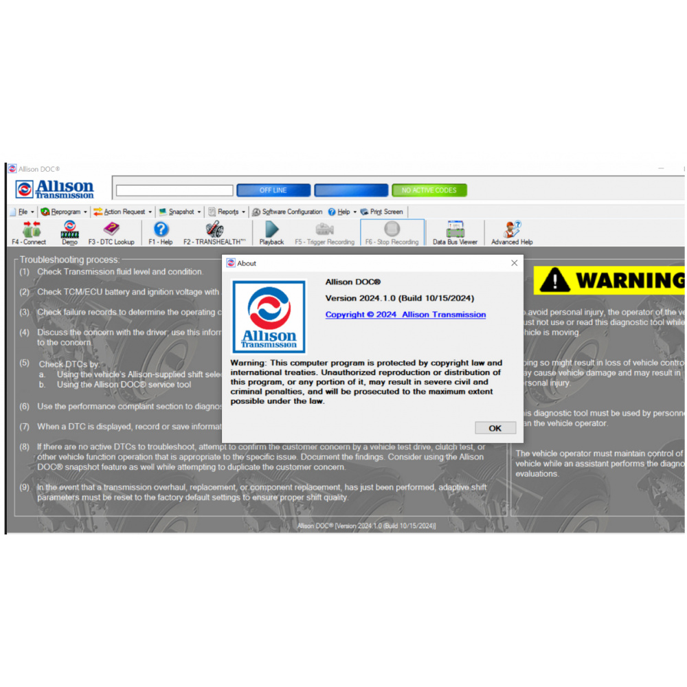 Allison DOC Premium V2024.11  Allison Transmission Diagnostic Software with Gen 5 Data files and Programming