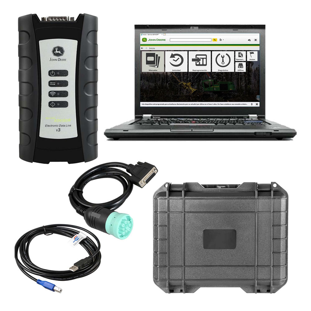 V5.3.225 John Deere Service Advisor EDL V3 Electronic Data Link Truck Diagnostic Kit Plus Lenovo T420 Laptop