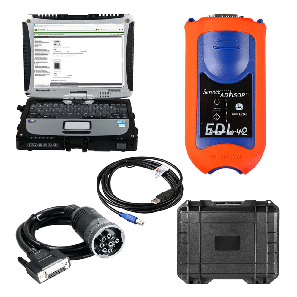 John Deere Service Advisor EDL V2 Electronic Data Link Diagnostic Tool Plus Panasonic CF19 I5 Laptop With V5.3.225 AG+ CF Software