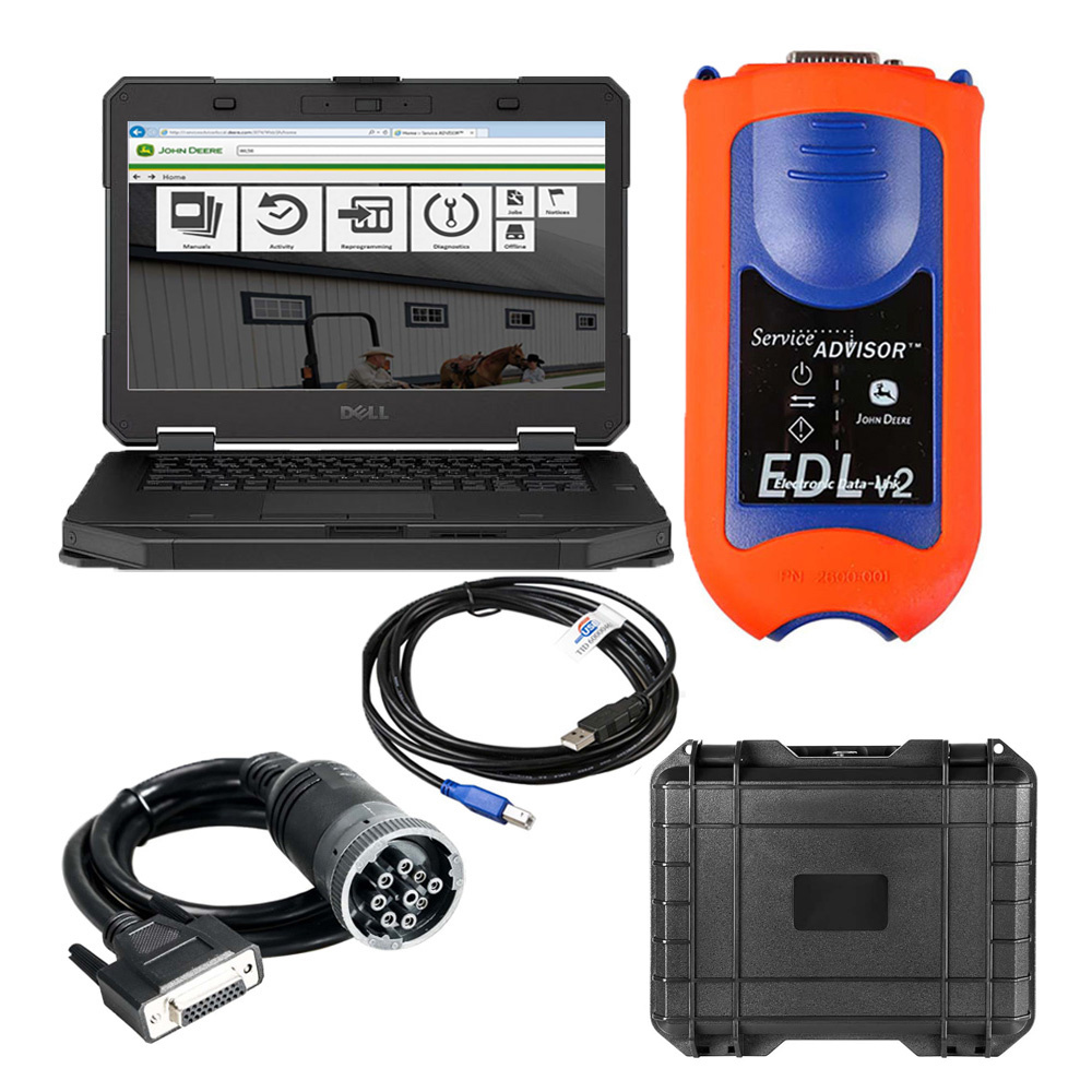 John Deere Service Advisor EDL V2 Electronic Data Link Tractor Diagnostic Tool Plus DELL 5414 Laptop