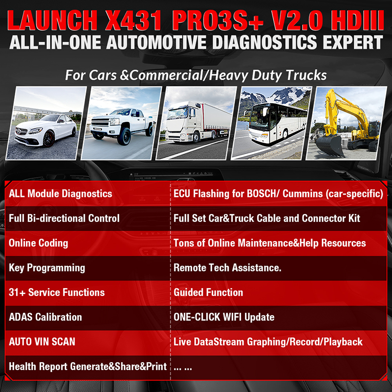 LAUNCH X431 Pro3s Plus X431 PRO3S+ 10.1 OBD2 Diagnostic Scanner