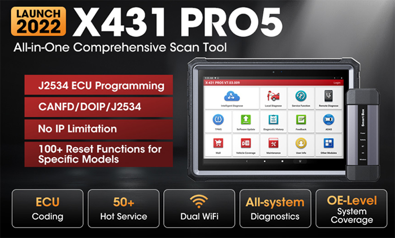 LAUNCH X431 PRO5 PRO 5 Bi-directional Diagnostic Tool with J2534 Smart Box  3.0 CANFD DoIP HD Supports Online Programming and Topology Mapping