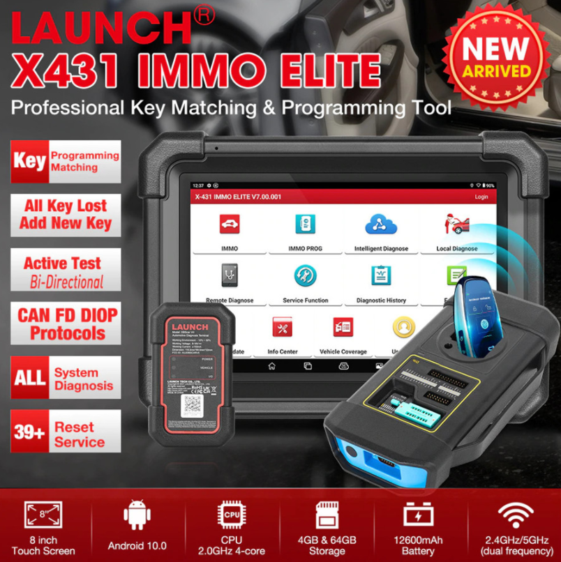 LAUNCH X431 PRO ELITE 8'inch Bidirectional Diagnostic Tool OBD2 Scanner  CANFD/DOIP Active Test 32 Reset Functions